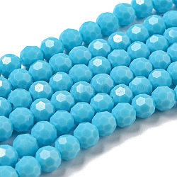 Supports de perles de verre opaques, facetté (32 facettes), ronde, lumière bleu ciel, 6mm, Trou: 1mm, Environ 98 pcs/chapelet, 20.47'' (52 cm)