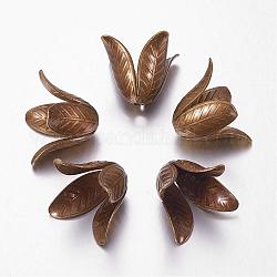4-Petal Brass Flower Bead Caps, Cadmium Free & Nickel Free & Lead Free, Antique Bronze, 17x22mm, Hole: 2.5mm