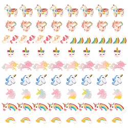 Cabujones de resina opaca sunnyclue, unicornio y unicornio con arcoiris y estrellas arcoiris y arcoiris, color mezclado, 80 PC / sistema
