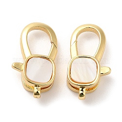 Rack Plating Brass Lobster Claw Clasps, with Shell, Cadmium Free & Lead Free, Real 18K Gold Plated, Long-Lasting Plated, Square, 18x10x5.5mm, Hole: 3x1.6mm