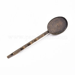 Iron Hair Bobby Pin Findings, with Oval Cabochon Settings, Antique Bronze, Tray: 18x13mm, 59x14x6mm
