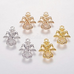 Brass Micro Pave Cubic Zirconia Charms, Angel Pendants, Mixed Color, 17x12.5x1.5mm, Hole: 1.5mm