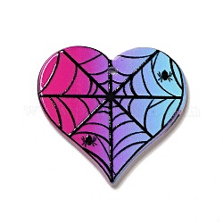 Colgantes de acrílico impresos de halloween, colgante de corazón con tela de araña, 32x33.5x2mm, agujero: 1.8 mm