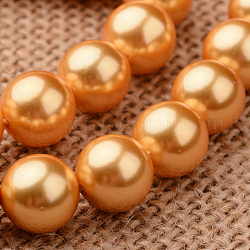 Polished Round Grade A Shell Pearl Bead Strands, Orange, 8mm, Hole: 1mm, about 49pcs/strand, 16 inch