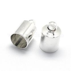 Brass Cord Ends, End Caps, Silver Color Plated, 10x6mm, Hole: 2mm, Inner Diameter: 5.5mm
