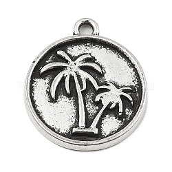 DIY Alloy Pendants, Flat Round with Ocean Series, Tree, 20x17x2mm, Hole: 1.8mm