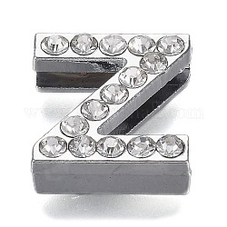 Alloy Letter Slide Charms, with Crystal Rhinestone, Cadmium Free & Lead Free, Platinum, Letter.Z, 21x21x6.5mm, Hole: 3x18.5mm