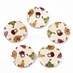 Ciondoli in legno stampato seris di frutta, piatto rotondo con motivo a mangostano, colore conchiglia, 50x5mm, Foro: 1.6 mm