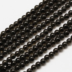 Hebras de perlas redondas de obsidiana naturales, 3mm, agujero: 0.8 mm, aproximamente 126 pcs / cadena, 16 pulgada