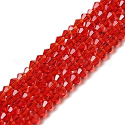 Cristallo austriaco imitazione 5301 bicone perline, sfaccettate perle di vetro fili, rosso, 3x3~3.5mm, Foro: 0.5 mm, circa 125~130pcs/filo, 15.5 pollice