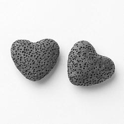 Perle di roccia lavica naturale non cerate, per perle di olio essenziale di profumo, perle di aromaterapia, tinto, cuore, Senza Buco / undrilled, nero, 24~25x22x10.5mm