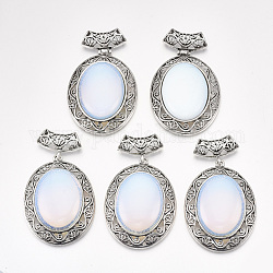 Pendentifs d'opalite gros, avec les accessoires en alliage, ovale, argent antique, 60x46x15mm, Trou: 8x5mm