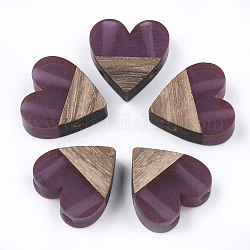 Maillons multibrins en résine et bois de noyer, cœur, violet, 17.5~18x17x5.5~6.5mm, Trou: 2mm