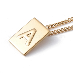 Collana con pendente rettangolare in acciaio al titanio con lettera iniziale per uomo donna, oro, letter.a, 18.11~18.5 pollice (46~47 cm)
