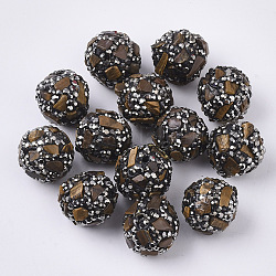Abalorios de Diamante de imitación de arcilla polímero, con ojo de tigre naturales, redondo, 16~18mm, agujero: 1.6 mm