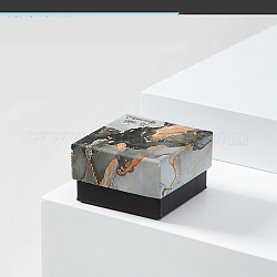 Scatola di scatola dei monili di cartone, con spugna interna, quadrato con motivo in marmo, nero, 5.1x5.1x3.3cm
