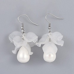 Boucles d'oreilles pendantes en acrylique transparent, avec des perles de nacre en forme de larme et 316 crochets de boucle d'oreille en acier inoxydable chirurgical, boite d'emballage, blanc, 49~50mm, pin: 0.7 mm