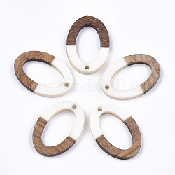 Colgantes de resina y madera de nogal, oval, blanco cremoso, 28.5x19.5x3~4mm, agujero: 1.8 mm