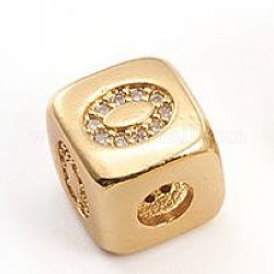 Perline zirconi micro pave  in ottone, cubo con il numero, chiaro, oro, num. 0, 8.5x8.5x8.5mm, Foro: 3.5 mm