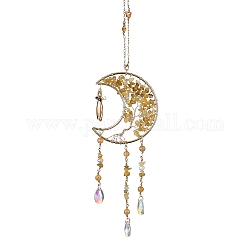 Carillon di vento di corniola naturale, con perle di vetro e anello di ferro, luna con albero della vita, 380mm