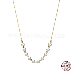 Collar con colgante de perlas naturales y 925 cadena de plata de ley., con sello s925, dorado, 16.93 pulgada (43 cm)