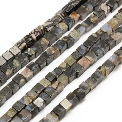 Natural Labradorite Bead Strands, Cube, 4x4x4mm, Hole: 1mm, about 94~100pcs/strand, 15.7inch