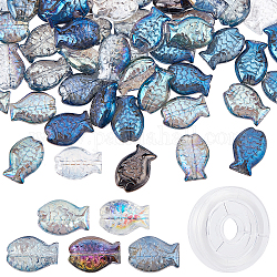 Sunnyclue 1 caja de cuentas de vidrio de pescado, cuentas de pescado de vidrio galvanizado para hacer joyas, kit de pulsera de cuentas, cuentas de sirena de océano de verano, hilo de vidrio elástico, suministros para collar, manualidades, colores mezclados