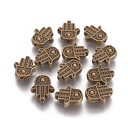 Alliage de style tibétain hamsa main / main de fatima / main de perles de miriam, Sans cadmium & sans nickel & sans plomb, bronze antique, 12x10x4mm, Trou: 1.5mm, environ 780 pcs/1000 g