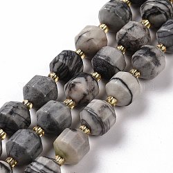Chapelets de perles de pierre noire/soie noires naturelles, avec des perles de rocaille, tambour à barillet bicône à facettes, 9~10mm, Trou: 1.2mm, Environ 29~32 pcs/chapelet, 14.45~14.84 pouce (36.7~37.7 cm)