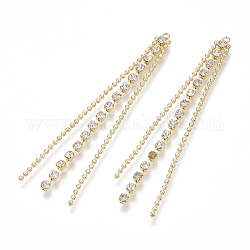 Brass Rhinestone Cup Chain Big Pendants, Tassel Pendant, with Ball Chain, Nickel Free, Real 18K Gold Plated, 65x5x2.5mm, Hole: 1.5mm