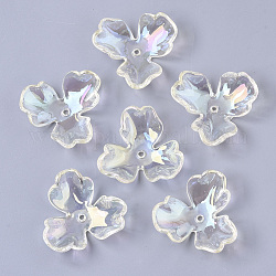 Transparentes bouchons acrylique de perles, de couleur plaquée ab , Flower 3 pétales, clair ab, 36x39x11mm, Trou: 2.2mm