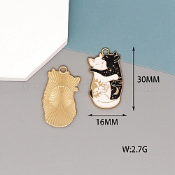Pendentifs d'émail en alliage, or, charme de chat, 30x16mm