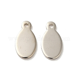 Latón estampado colgantes etiqueta en blanco, soldada, oval, Platino, 13x7x1mm, agujero: 1.3 mm