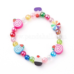 Stretch Kids Bracelets, with Eco-Friendly Transparent Acrylic and Polymer Clay Beads, Colorful, Inner Diameter: 1-3/4 inch(4.5cm)