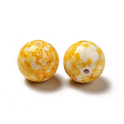 Perline acrilico opaco, rotondo con motivo danqing a inchiostro, oro, 15~16x15mm, Foro: 2 mm