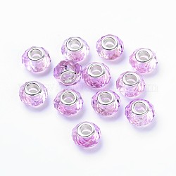 Glass European Beads, with Plating Silver Double Cores, Faceted, Rondelle, Orchid, 14x9.5~10mm, Hole: 5mm