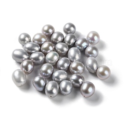 Perle di perle d'acqua dolce coltivate naturali tinte, mezzo forato, riso, grado 5a+, grigio scuro, 9~12x9~9.5mm, Foro: 0.9 mm