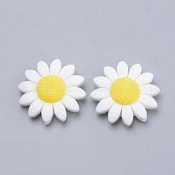 Food Grade Eco-Friendly Silicone Beads, Chewing Beads For Teethers, DIY Nursing Necklaces Making, Sunflower, White, 40x10mm, Hole: 3mm