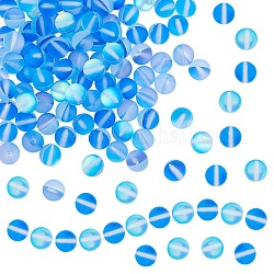 Chapelets de perles en pierre de lune synthétique, perles holographiques, teinte, mat, ronde, bleu royal, 8mm, Trou: 0.7mm, 120 pcs / boîte
