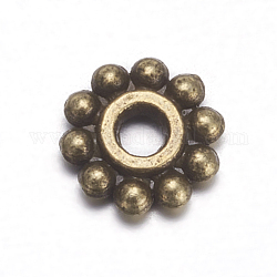 Gear Tibetan Style Alloy Spacer Beads, Lead Free & Cadmium Free & Nickel Free, Flower, Antique Bronze, 6.5mm, Hole: 2mm