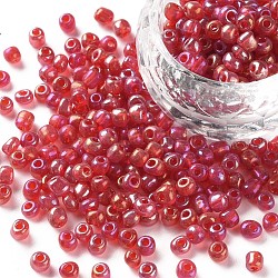 Perles de rocaille en verre rondes, couleurs transparentes arc, ronde, rouge, 4mm