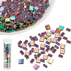 Nbeads 336 pieza de cuentas de vidrio de 2 tamaños, 2 agujero, Rectángulo, arco iris chapado, 4.5~5x2~5.5x2~2.5mm, agujero: 0.5~0.8 mm