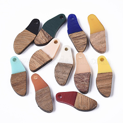 Opaque Resin & Waxed Walnut Wood Pendants, Oval, Mixed Color, 23x9x3mm, Hole: 1.8mm
