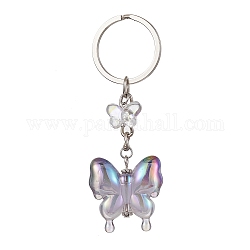 Porte-clés papillon en verre et acrylique, avec porte-clés en fer, support violet, 8.5 cm