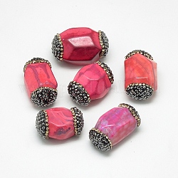 Cuentas de ágata crepitante de fuego natural, con diamante de imitación, teñido, facetados, oval, de color rosa oscuro, 24~29x15~19x14~18mm, agujero: 1 mm
