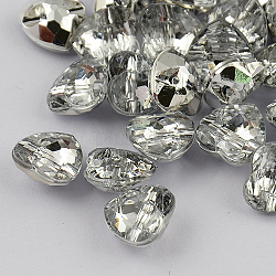 1-Hoyo Taiwán acrílico diamante de imitación botones del corazón, facetado y plateado plateado hacia atrás, blanco, 30x30x12mm, agujero: 2 mm