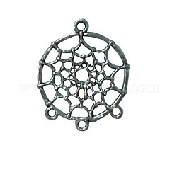 Componentes de araña de aleación de estilo tibetano enlaces, sin plomo y el cadmio, redondo y plano con la web, plata antigua, 34x28x2mm, agujero: 3 mm