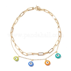 Liebe flache runde Charme-geschichtete Halskette für jugendlich Mädchenfrauen, Halskette aus Messingkabel und Büroklammerkette, golden, 16.81 Zoll (42.7 cm)