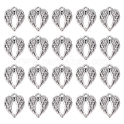 Sunnyclue 60 pz pendenti in lega in stile tibetano, piombo & cadimo libero, ala, argento antico, 21.5x17x2mm, Foro: 1.6 mm