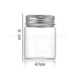 コラムガラススクリュートップビーズ貯蔵チューブ  アルミニウム製の口が付いた透明なガラス瓶  銀  4.7x6cm  容量：60ml（2.03fl.oz）
